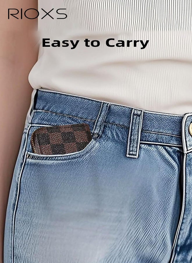 ريوكس محفظة رفيعة للغاية متعددة الوظائف للجنسين مع حماية RFID وفتحات متعددة للبطاقات وجيب للنقود المعدنية وحامل بطاقات صغير الحجم مع 18 فتحة للبطاقات وفواصل، بنمط مربعات بنية اللون - إكسسوار أساسي للاستخدام اليومي، 11*8*3 سم - Image 5